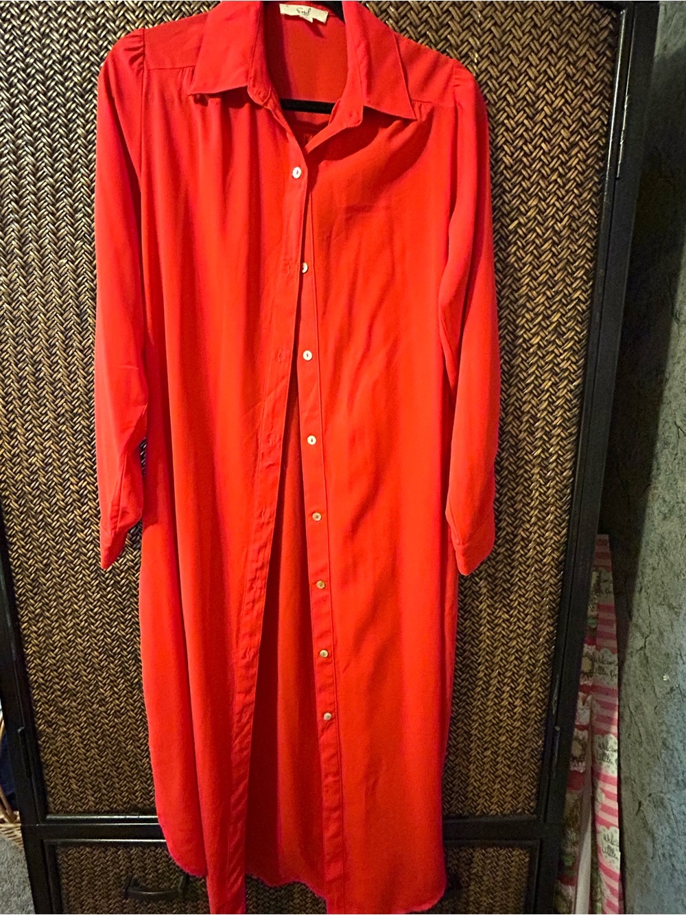 Easel Red Button-Down Shirt Dress